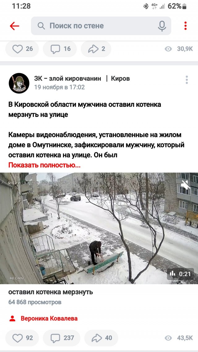 Оставил кота на морозе