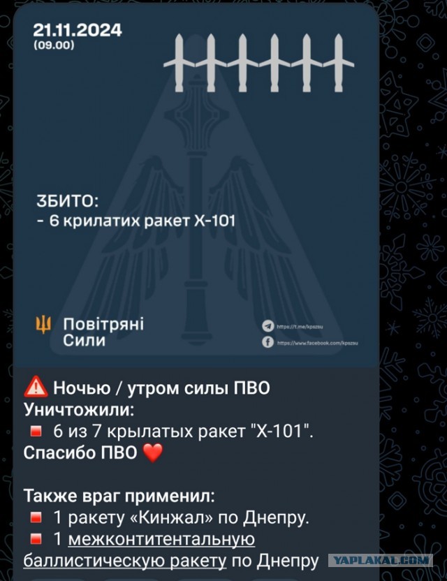 Войска РФ атаковали Днепр межконтитентальной баллистической ракетой "Рубеж"?