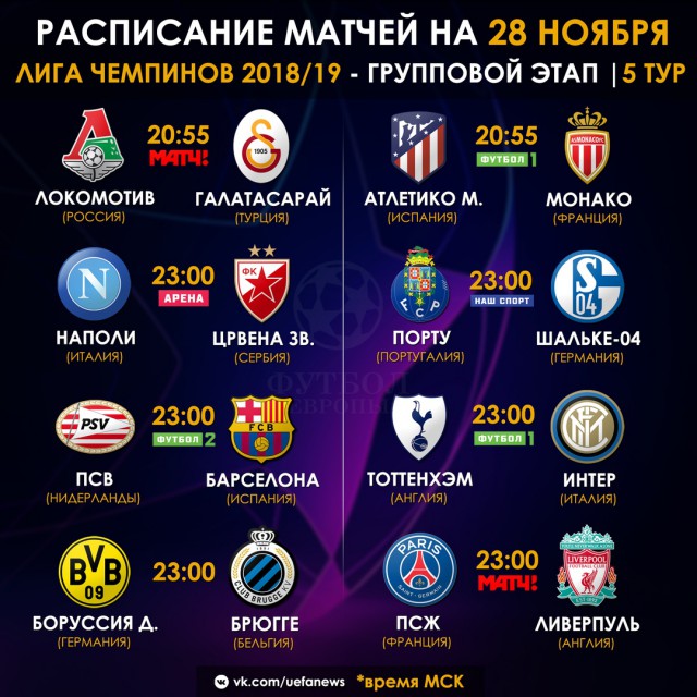 Расписание лига чемпионов 24 25 матчей календарь