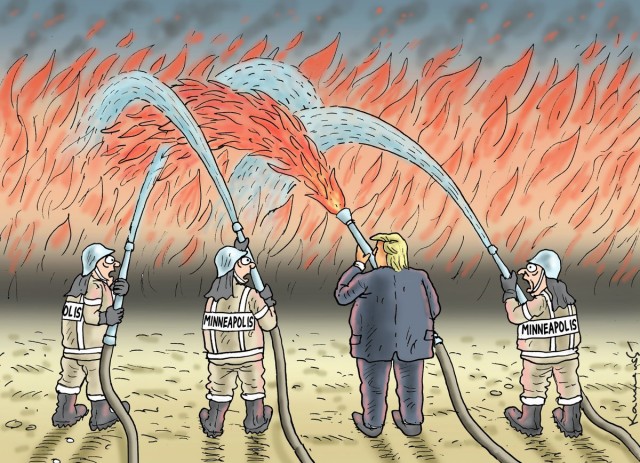 Протесты и погромы в США в зарубежной карикатуре