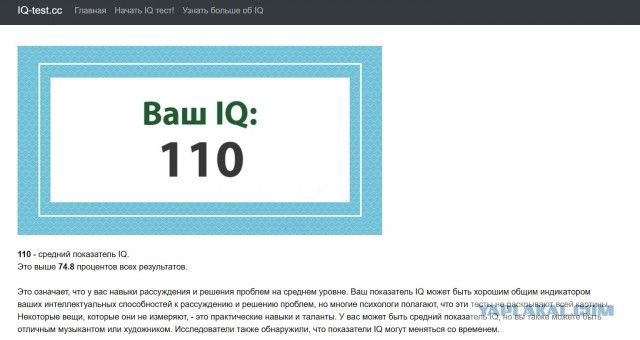 Сайт Международного реестра IQ опубликовал итоги прохождения IQ-теста жителями разных стран