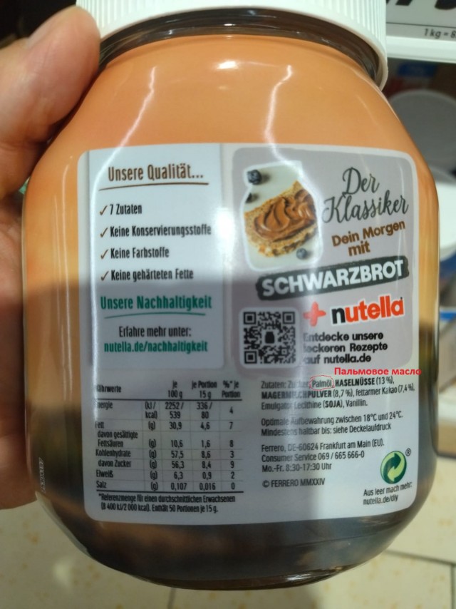 Сколько пальмового масла и сахара в Nutella (одной картинкой)