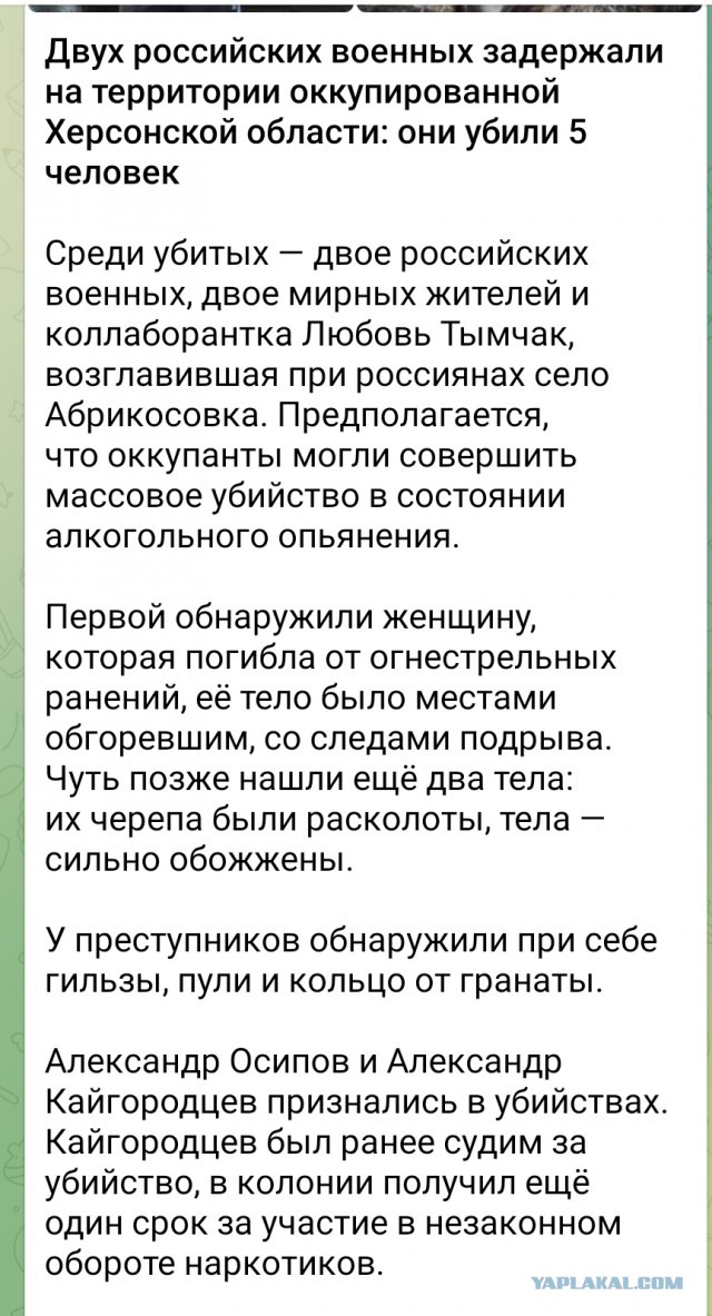 Двоих российских военнослужащих задержали по подозрению в убийстве пятерых человек в Херсонской области