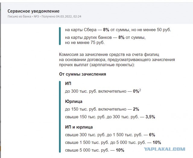 Про поднятие банковских тарифов в 10 раз в рамках поддержки бизнеса