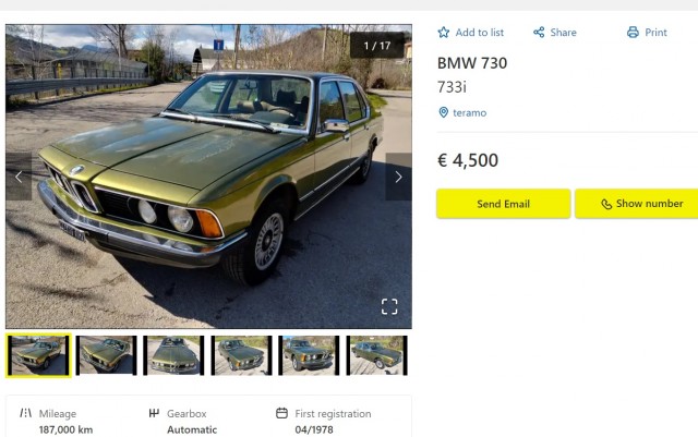 В Россию из Германии ввезли BMW 7-Series 1977 года выпуска с пробегом в 45 тысяч километров