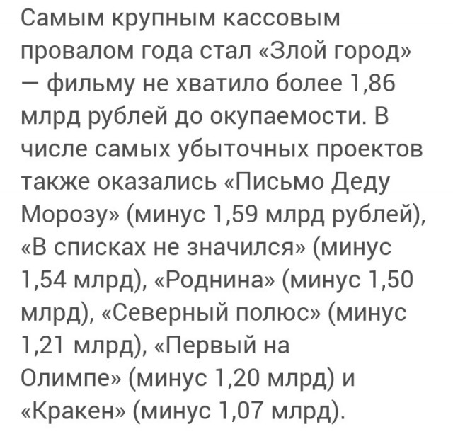88% картин с господдержкой не окупились в прокате в прошлом году