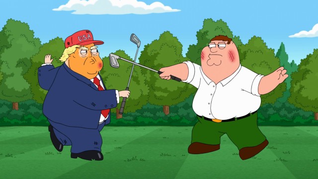 "45-й - марионетка" Трамп выступил на фоне двуглавого орла с клюшками для гольфа в лапе