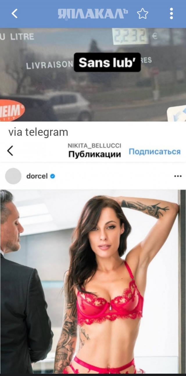 «Без смазки». Так порнозвезда Никита Беллуччи описывает сегодняшние цены на бензин во Франции