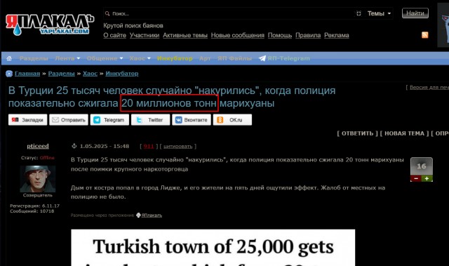 В Турции 25 тысяч человек случайно "накурились", когда полиция показательно сжигала 20 тысяч тонн марихуаны