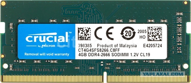 Новая планка  памяти CRUCIAL CT4G4SFS8266 DDR4 - 4ГБ 2666, SO-DIMM, Ret