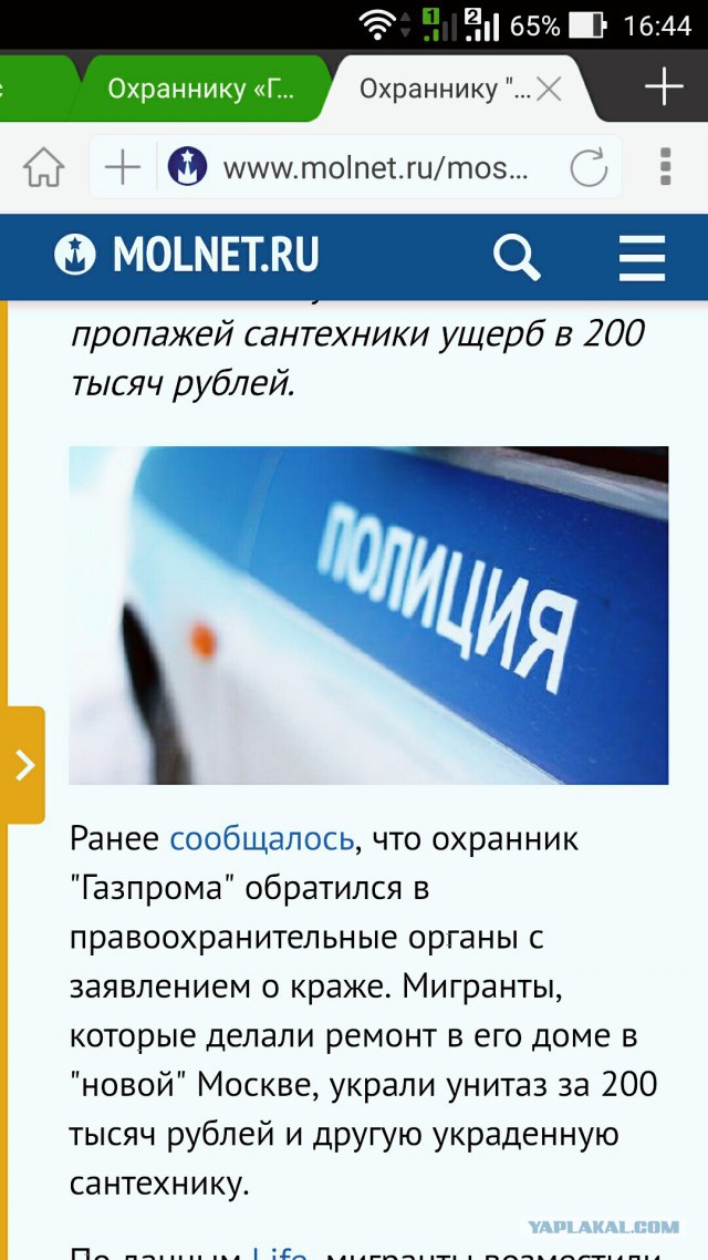 У охранника "Газпрома" украли унитаз за 200 тысяч