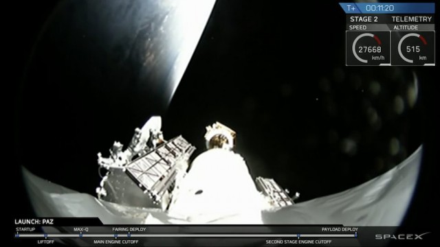 Запуск ракеты-носителя Falcon 9 со спутником Paz и двумя аппаратами MicroSat