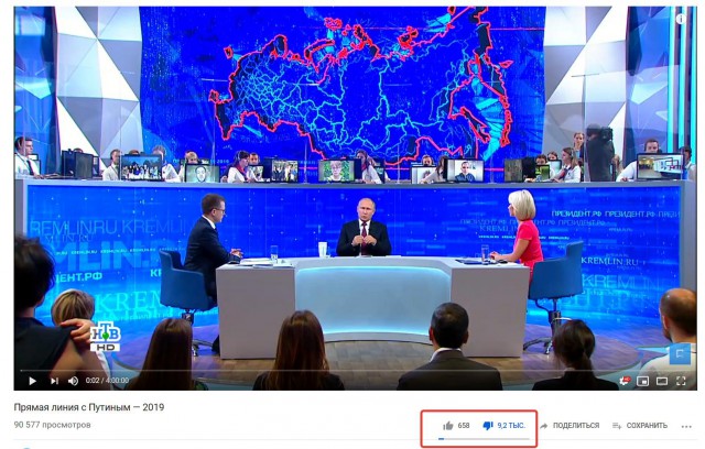 С трансляций прямой линии Путина пропали дизлайки