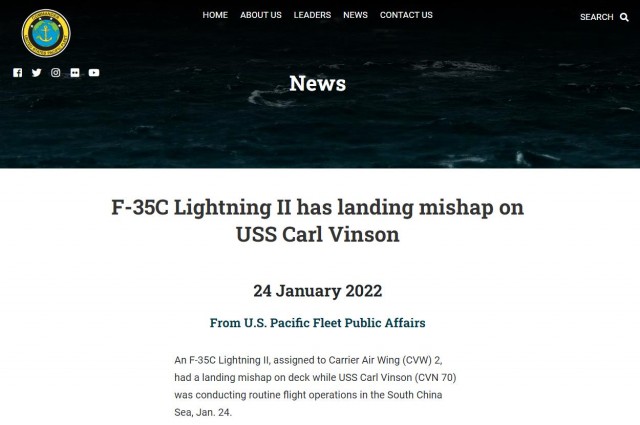 В Южно-Китайское море упал американский истребитель F-35