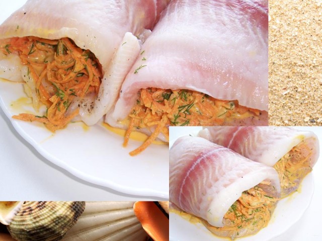 Рулетики из морского языка с овощами