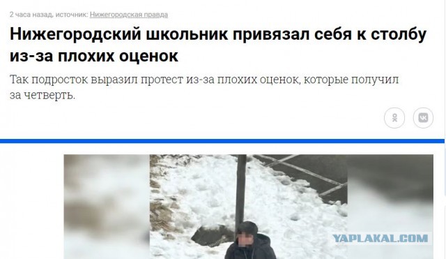 В Нижнем Новгороде пятиклассник приковал себя цепью к столбу у школы и потребовал... принести конфет