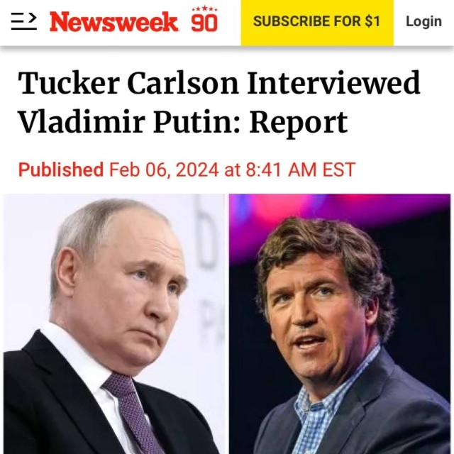 Такер Карлсон взял интервью у Путина, — Newsweek