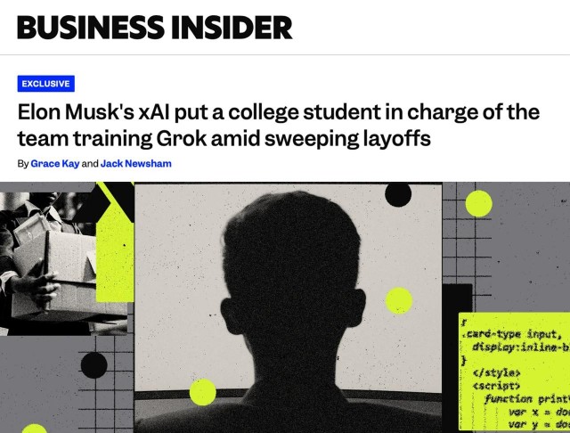 Илон Маск назначил 20-летнего (!) парня руководить командой разметки Grok — через неделю тот уволил 600 коллег