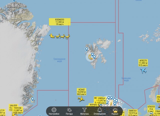Flightradar заметил в небе над Арктикой оленью упряжку