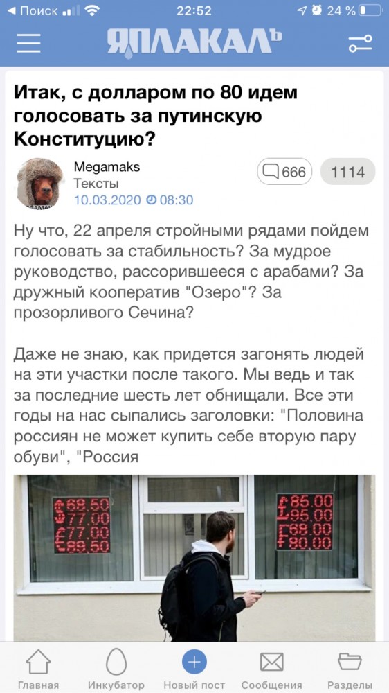 Итак, с долларом по 80 идем голосовать за путинскую Конституцию?