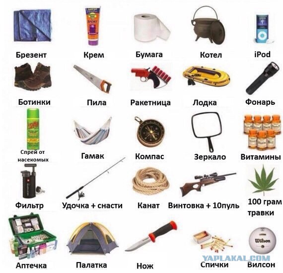 Вы попали на необитаемый остров и у вас есть возможность взять только 4 вещи