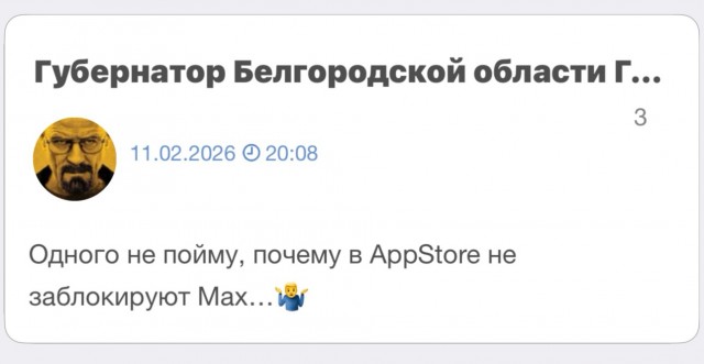 Теперь App Store при попытке найти мессенджер MAX по всем ключевым словам автоматически выдает телегу
