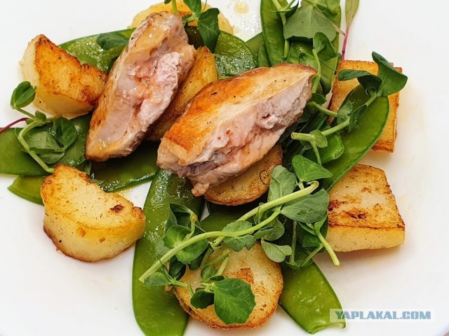 #ДРЯПнем! Перепелка с молодым горошком и соусом из морошки.