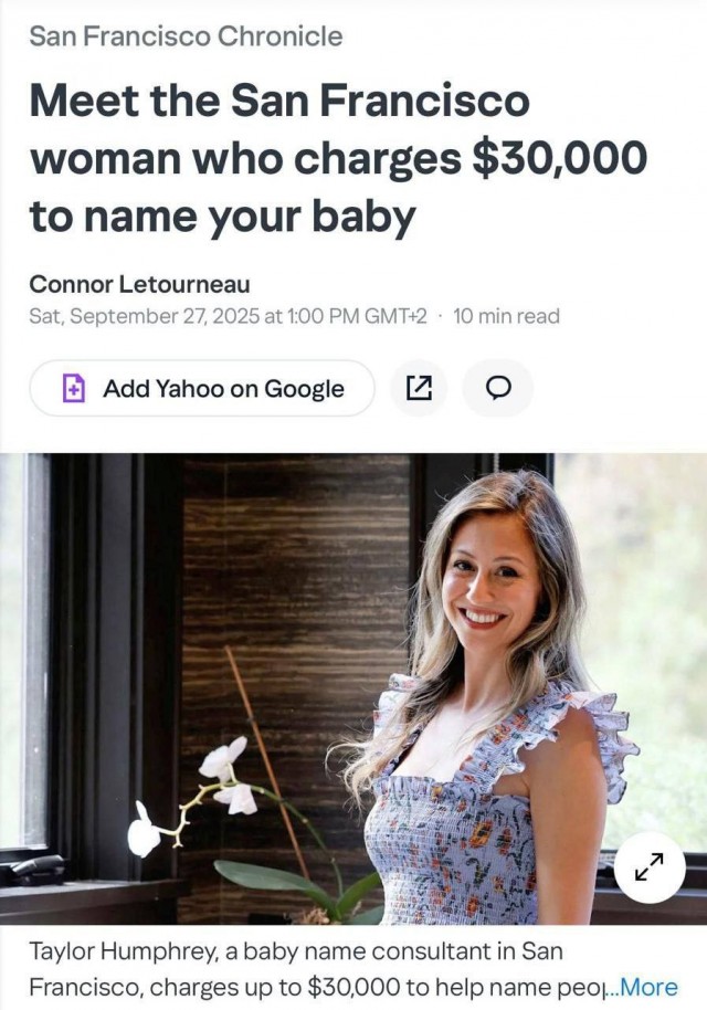 Девушка зарабатывает по $30 тыс (~2,5 млн рублей) за подбор имени для ребенка