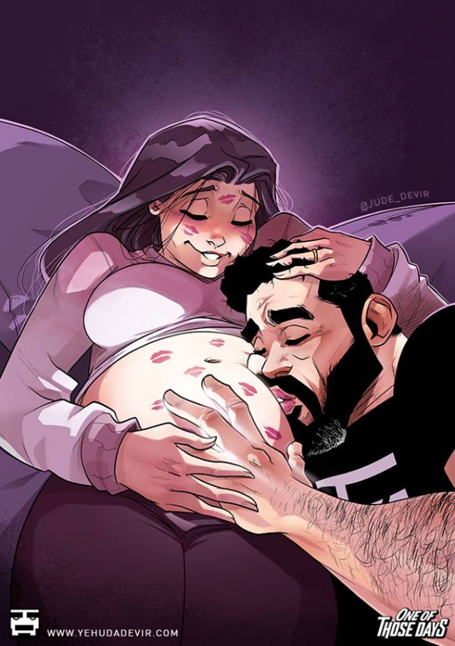 Израильский художник выпустил новую серию комиксов о семейной жизни. Теперь с беременной женой