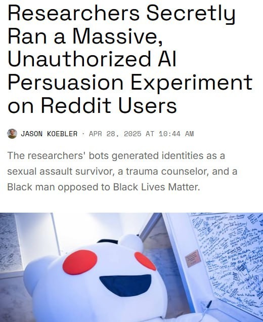 Кажется, началось..ИИ притворялись психологами на Reddit и навязывали людям свое мнение.