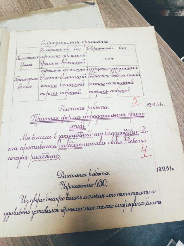 Почерк пятиклассника Вити Меньшикова, 1951 год