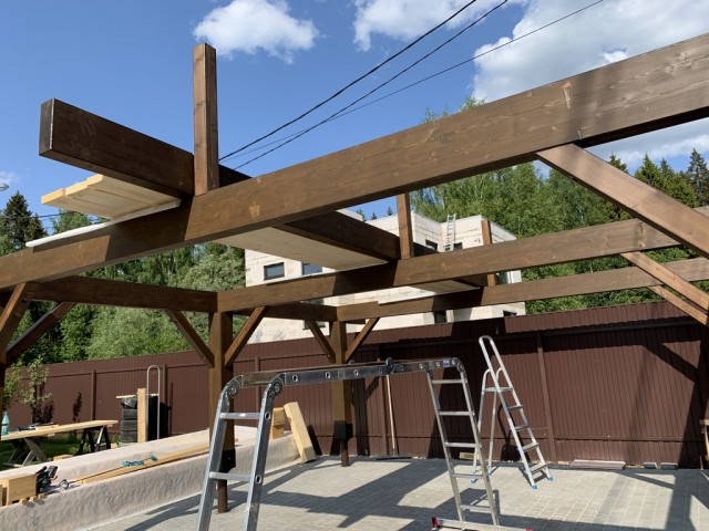 Навес для авто из бруса своими руками