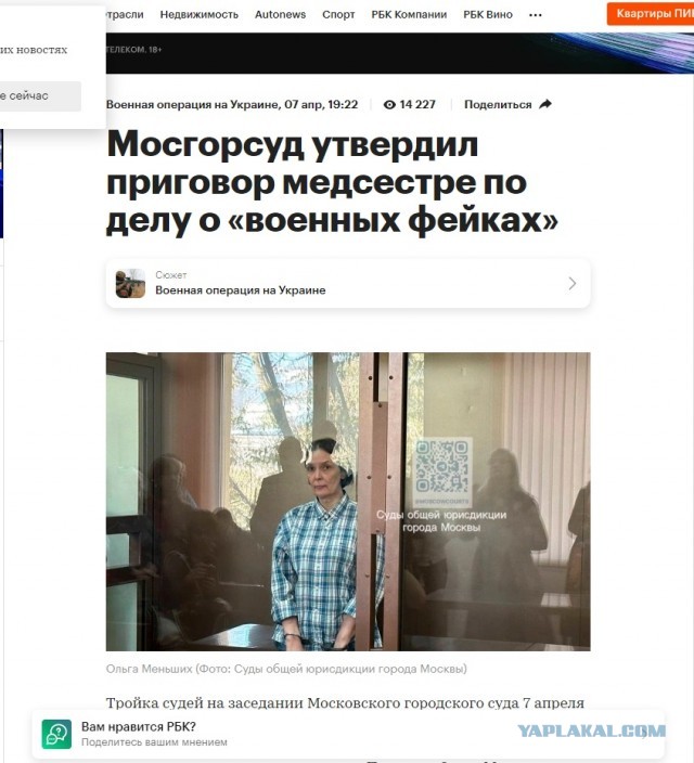 Мосгорсуд утвердил приговор медсестре по делу о «военных фейках»