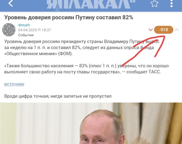 Уровень доверия россиян Путину составил 82%
