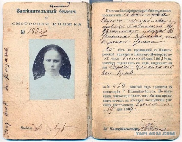 Медицинский билет проститутки от 1898 года. Антиквариатъ