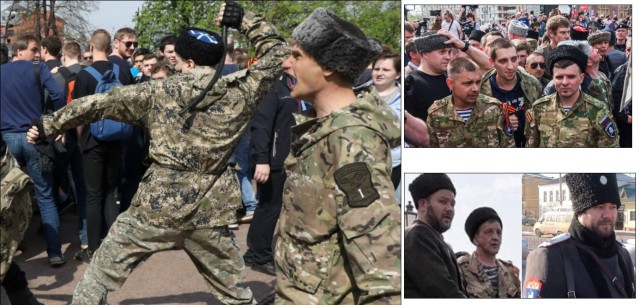 В Туле задержанных участников митинга в отделы полиции сегодня сопровождают казаки с плётками