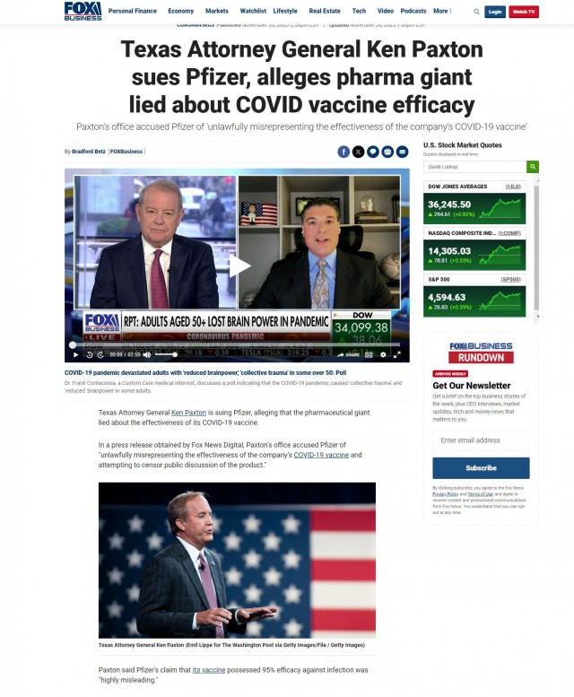 Прокурор Техаса подал в суд на Pfizer за ложь о вакцине от COVID-19