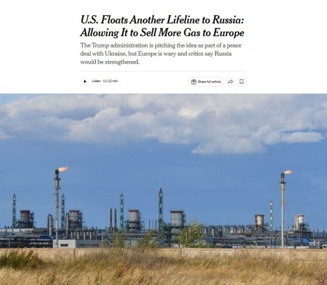 США предложили Европе снова покупать российский газ в больших объемах в рамках мирной сделки по Украине, — The New York Times.