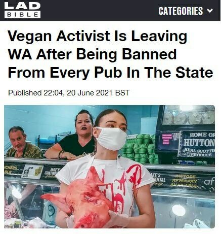 Веган-активистку выселили из австралийского штата, запретив ей переступать порог ВСЕХ пабов и ресторанов