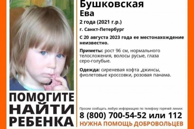 Найдена. Жива. В Петербурге нашли пропавшую двухлетнюю девочку