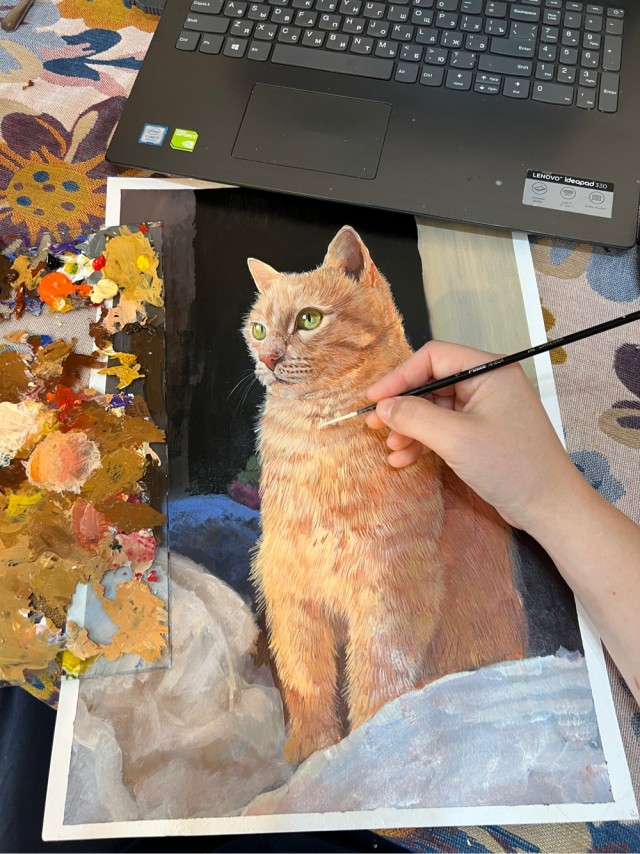Кот Семен, портреты акрилом и акварелью.