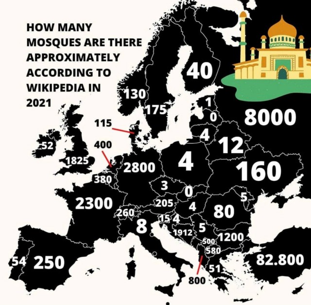 Количество мечетей в странах Европы