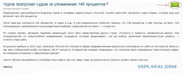 Чуров пригрозил судом за упоминание 146 процентов