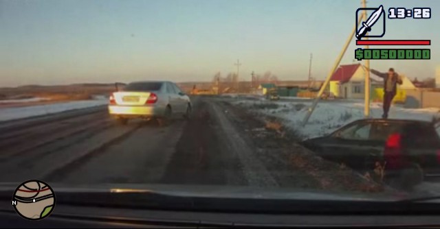 ГТА в пригороде Челябинска, Разборка на дороге, лопата в конце