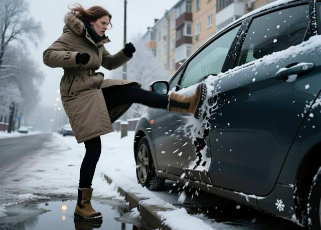 Женщина пробила с ноги в дверцу такси