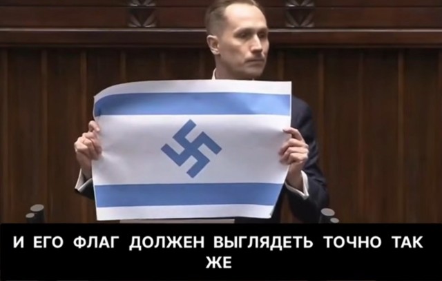 В Польше депутат принес на заседание сейма флаг Израиля со свастикой