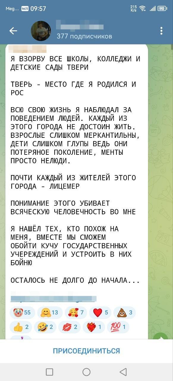 Ребенок прислал из школы ссылку на ТГ канал, в котором готовится теракт