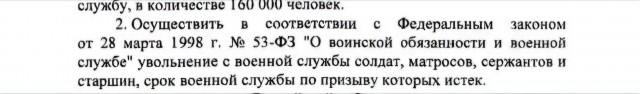 Путин подписал указ о весеннем призыве в армию. Он пройдёт с 1 апреля по 15 июля. Призыву подлежат 160 тысяч человек.