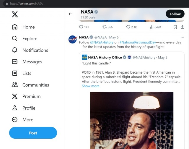 NASA назвало первым человеком в космосе американца Алана Шепарда, проигнорировав полёт Юрия Гагарина