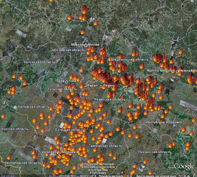 Подробная карта пожаров